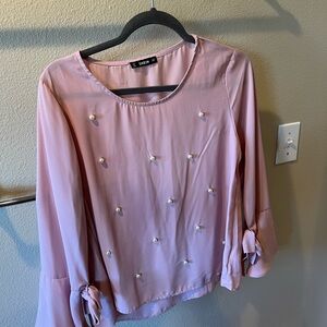 SHEIN Light Pink Pearl-Studded Blouse